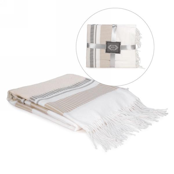 BEIGE & TAUPE THROW WITH FRINGE (52X60)