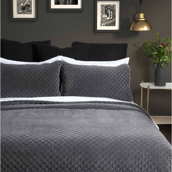 DOVE GREY VELVET KING QUILT