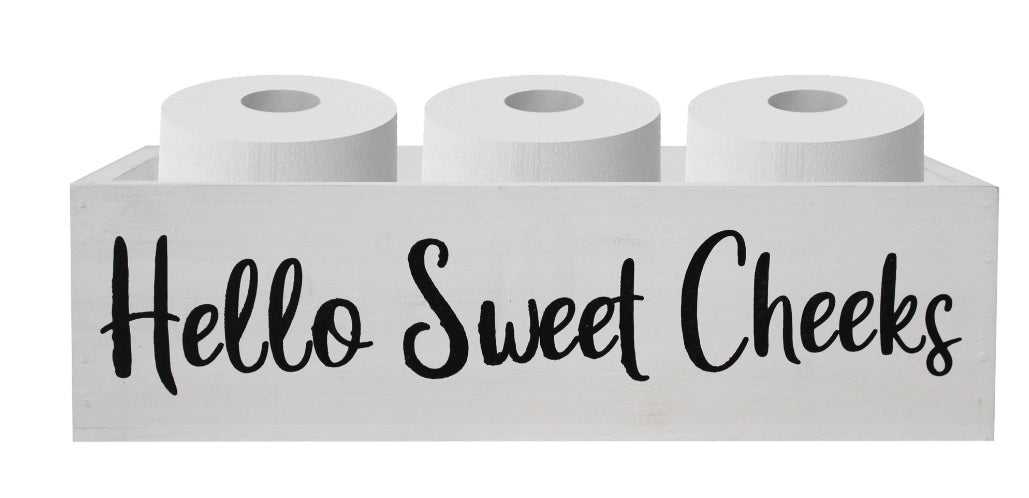 "HELLO SWEET CHEEKS" WHITE WOOD CADDY