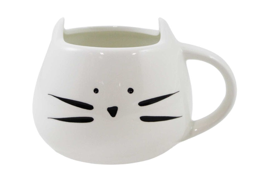 STONEWARE WHITE CAT MUG