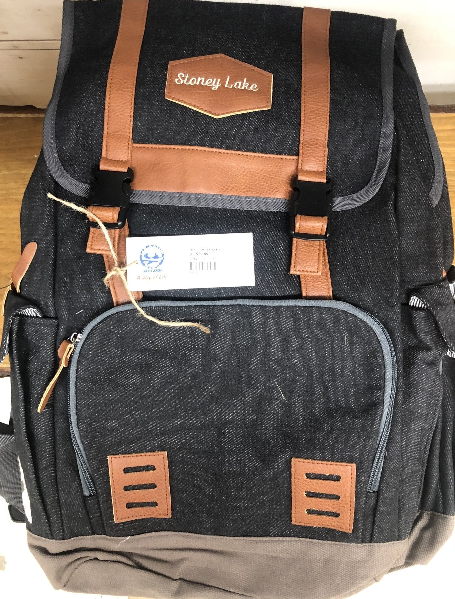 BLACK DENIM BACKPACK WITH STONEY LAKE