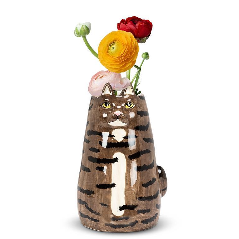 TABBY CAT VASE 9"H