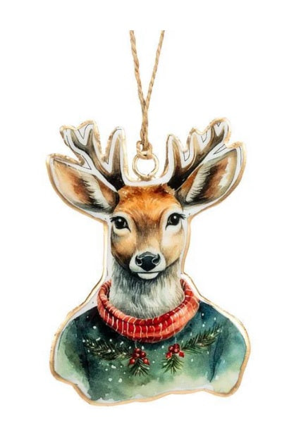 DEER IN SWEATER ORNAMENT 4"H