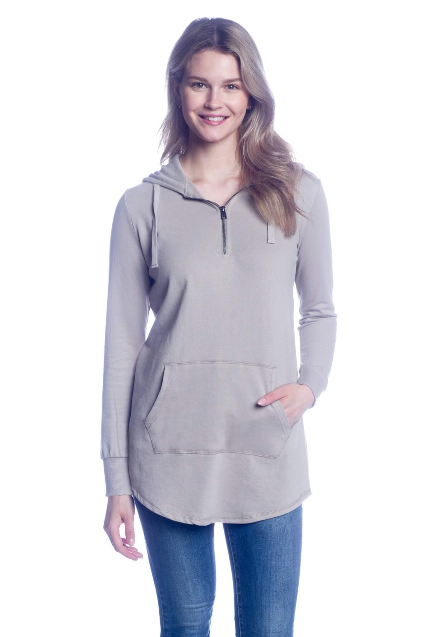 WOMEN'S LONG SLEEVE HOODED SWEATERSHIRT - LITE TAUPE