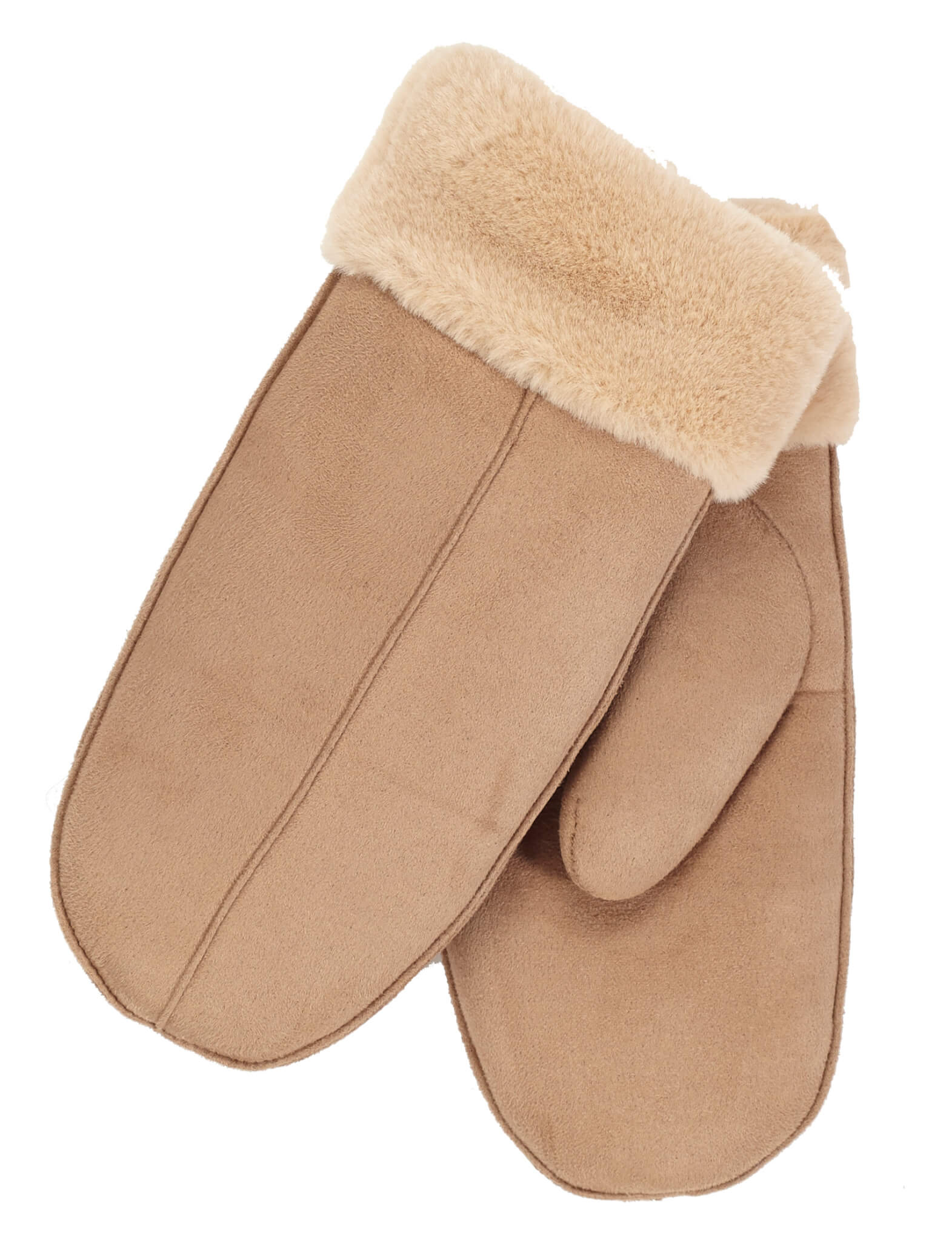 WOMEN'S MITTENS WITH FAUX FUR TRIM - BEIGE