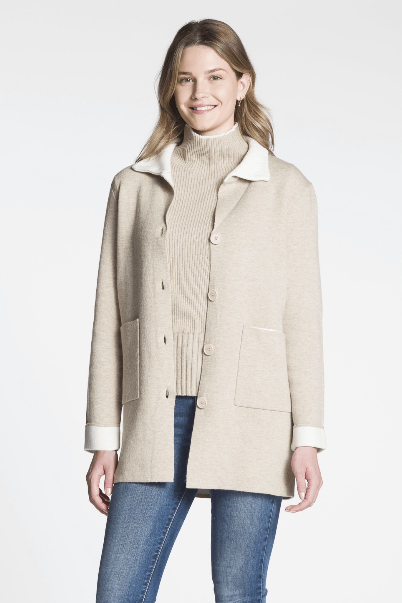 WOMEN'S TWO TONE SWEATER - NATURAL MIX & WHITE