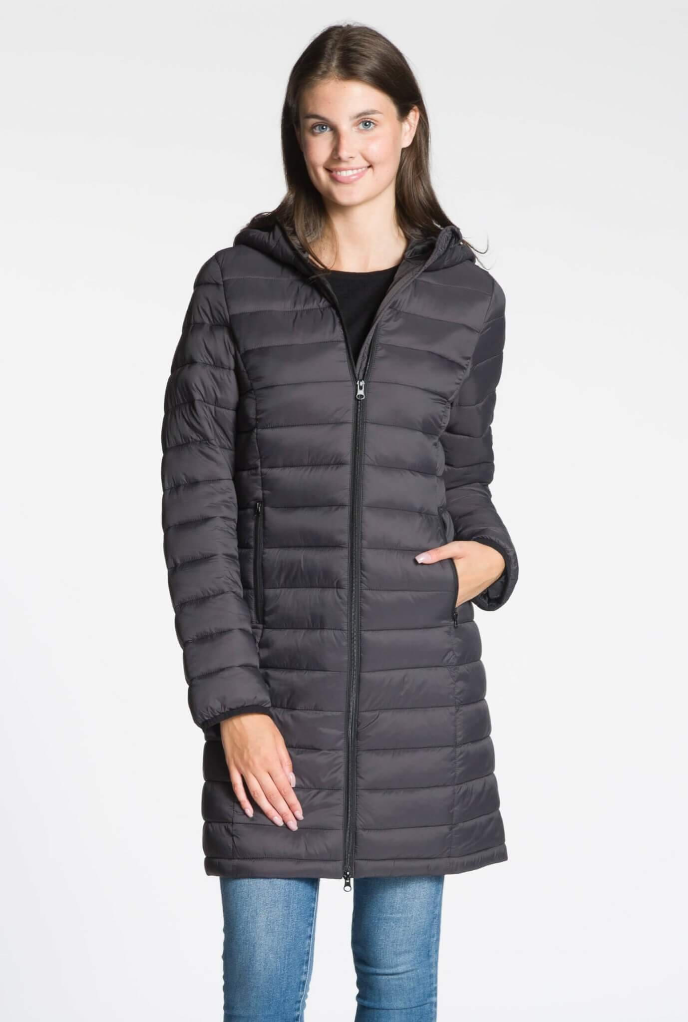 WOMEN'S PADDED COAT WITH HOOD - BLACK