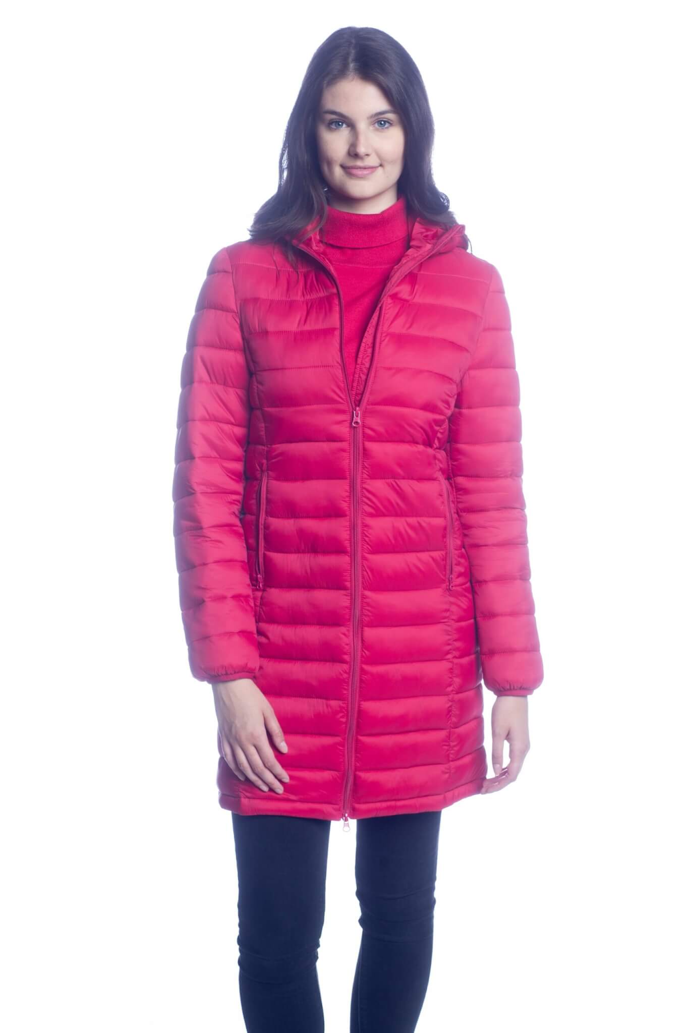 WOMEN'S PADDED COAT WITH HOOD - RED