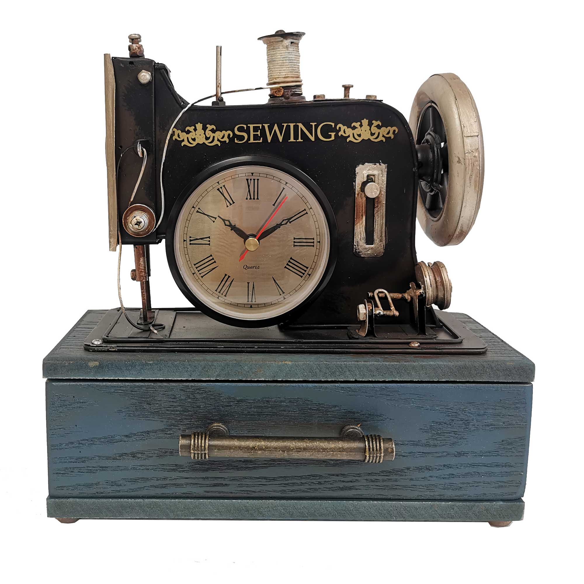 SEWING  MACHINE CLOCK WITH DRAWER