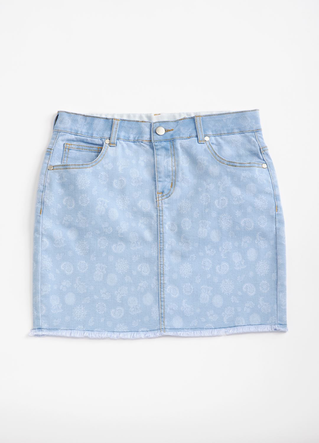 WOMEN'S DENIM SKIRT WITH PAISLEY PRINT