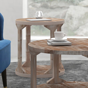 WORLDWIDE - AVNI ROUND ACCENT TABLE - DISTRESSED NATURAL