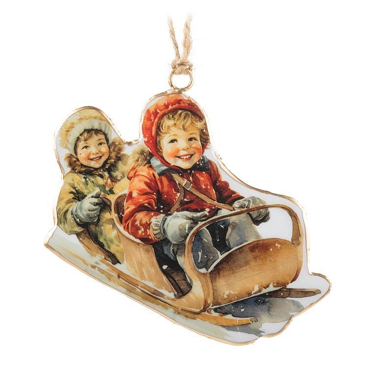 KIDS ON TOBAGGAN ORNAMENT