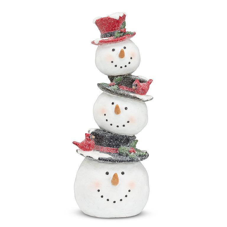 STACKED SNOWMAN WITH CARDINALS 11"H
