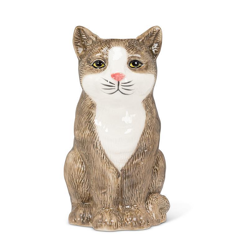 SITTING BROWN CAT VASE (8"H)