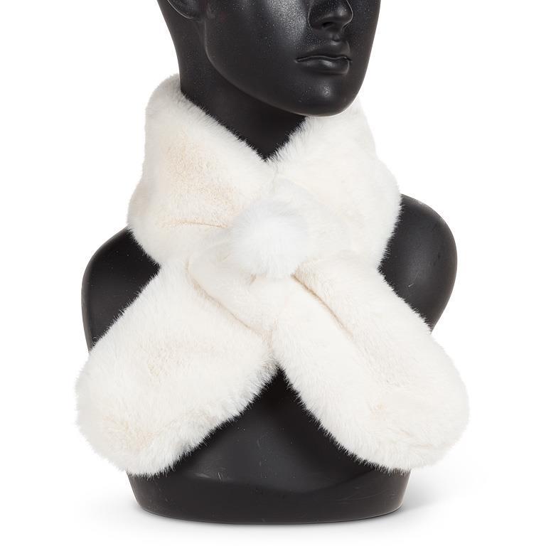 IVORY PULL THRU SCARF WITH POMPOM (35"L)