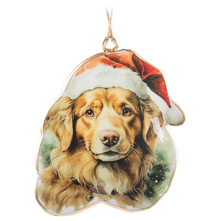 DOG WITH SANTA HAT ORNAMENT (4"H)