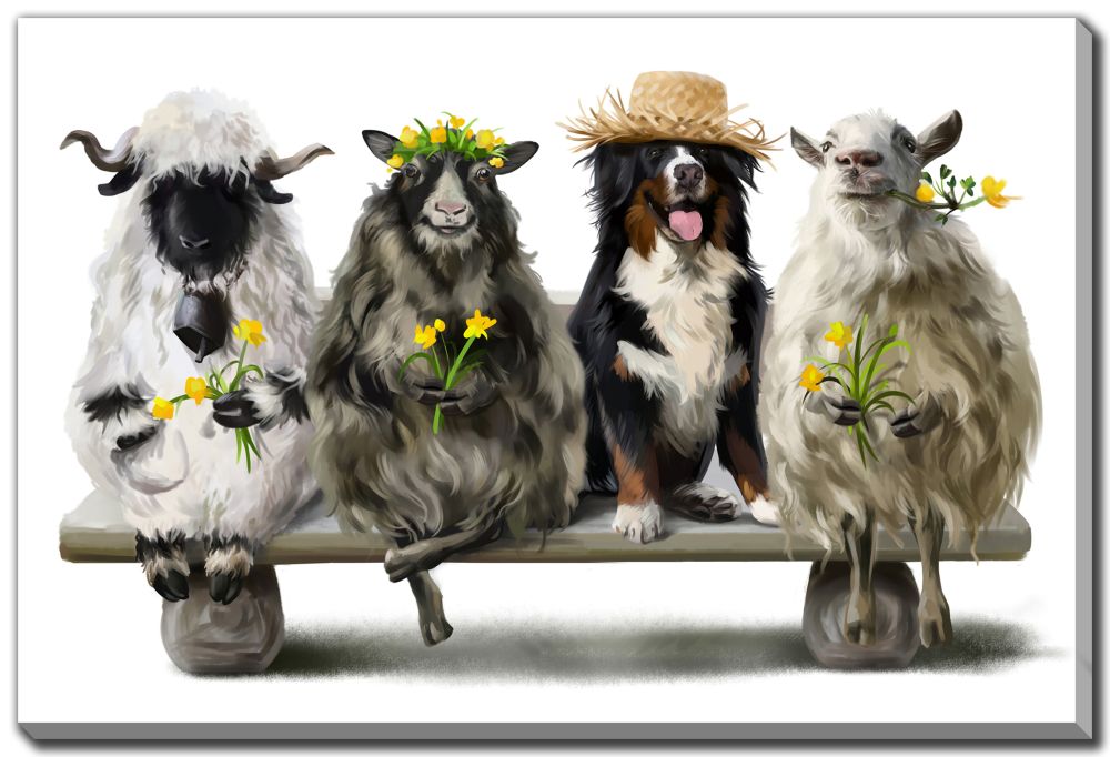 SHEPHERD AND HIS THREE SHEEP CANVAS WALL DECOR