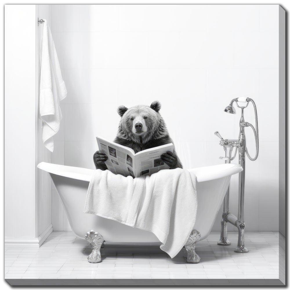 ARTFUL BEAR BATH CANVAS WALL DECOR 16X16