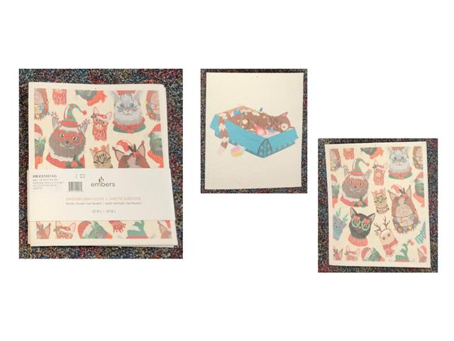 SWEDISH DISH CLOTH SET OF 2 (FESTIVE CATS) (ASSTD)