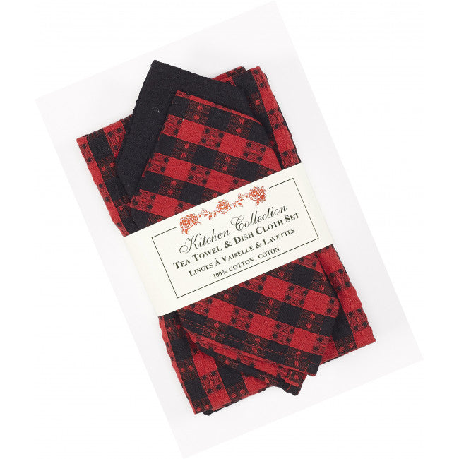 BUFFALO RED PLAID TEA TOWEL & DISH CLOTH SET