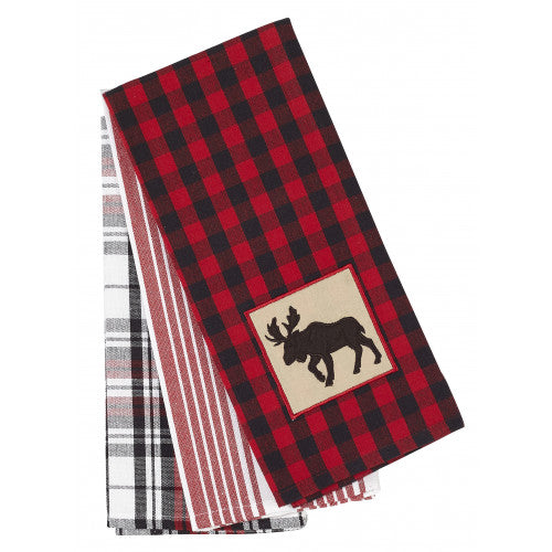 APEX - BUFFALO RED PLAID WITH MOOSE 3 PC TEA TOWEL SET