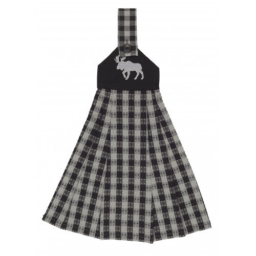 APEX - GREY CHECK W/ MOOSE HANGING TEA TOWEL